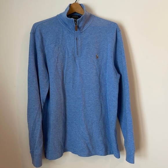 Polo Ralph Lauren Blue Label Men SZ M Pullover Shirt Light Blue Estate Rib - Picture 2 of 10